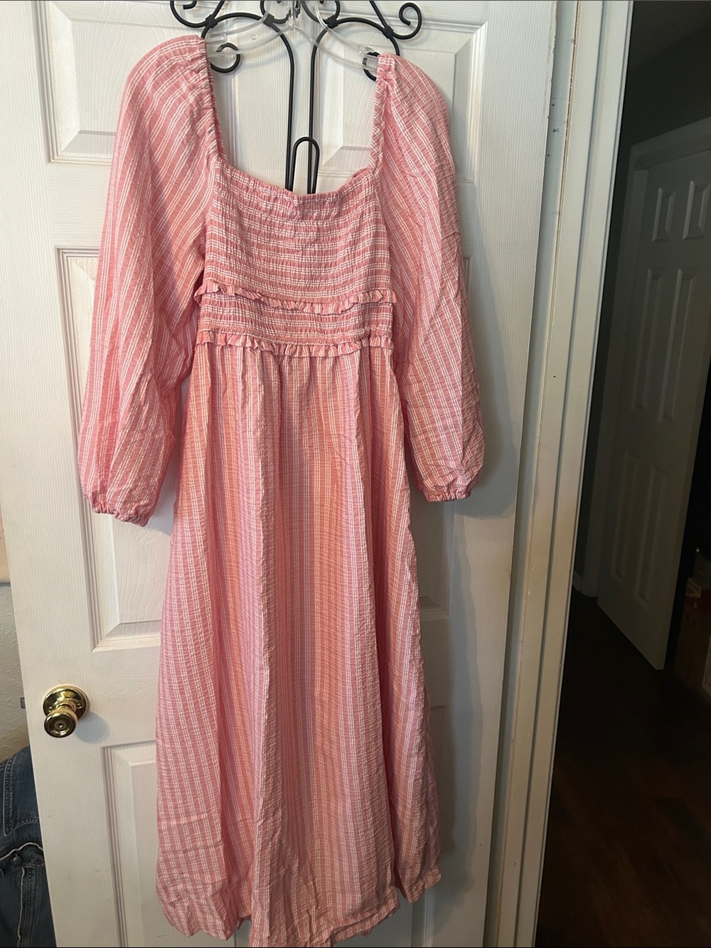 LadiesGirls Pink Smocked Long Sleeve Maxi Dress